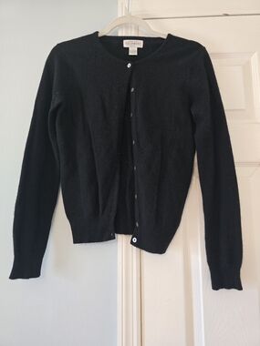 Sutton Studio Black Button-Front Cashmere Blend Cardigan